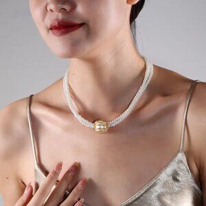 3/$35 Elegant Multi-Strand Faux Pearl Choker Vintage Style Gold Ball Bead Bride